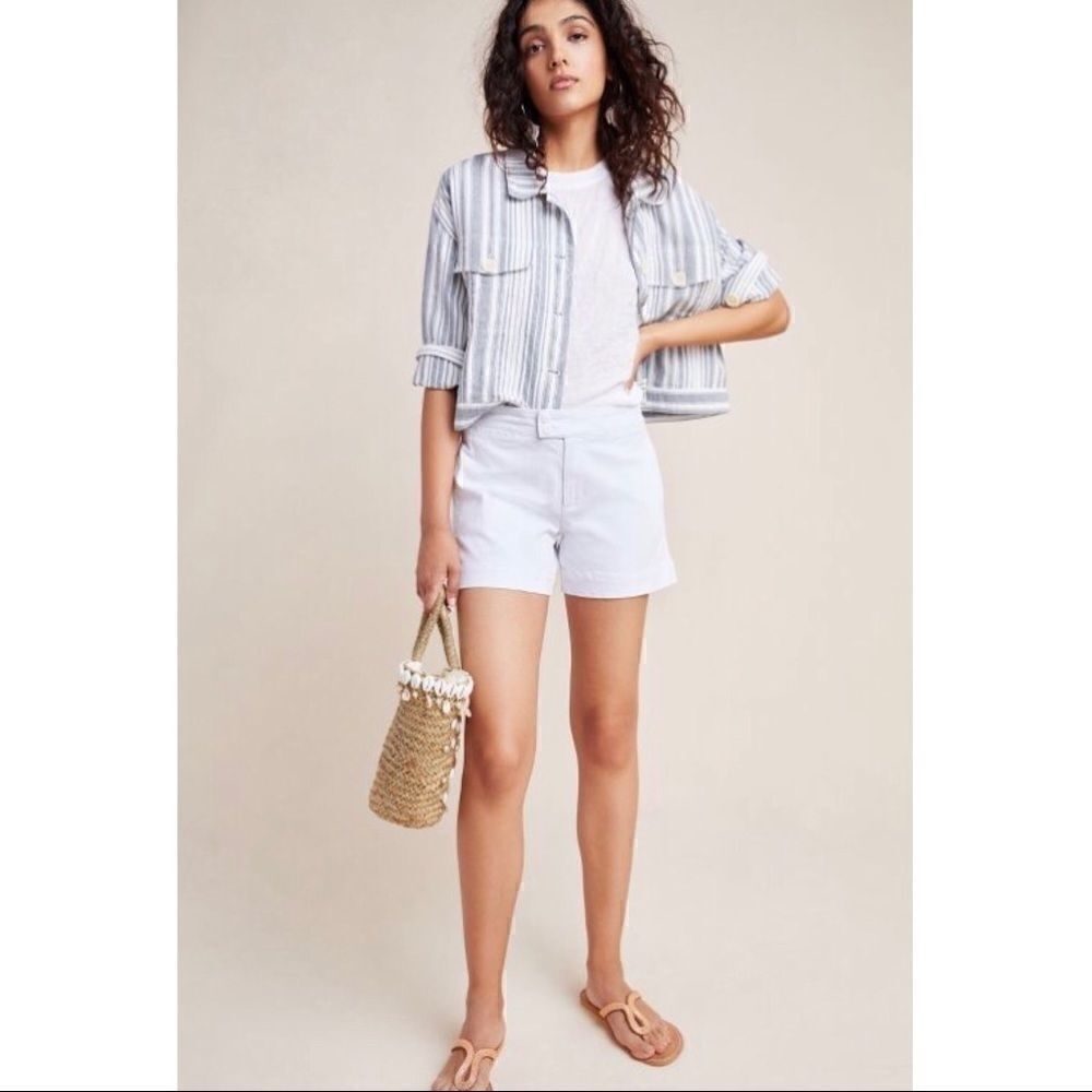 NEW Anthropologie Sanctuary White Odyssey Button Tab Closure Shorts Size 25